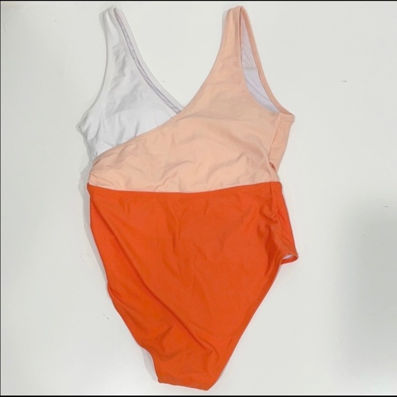 Cupshe orange, cream, and white v-neck wrap w/ tie One Piece swimsuit - Picture 3 of 3